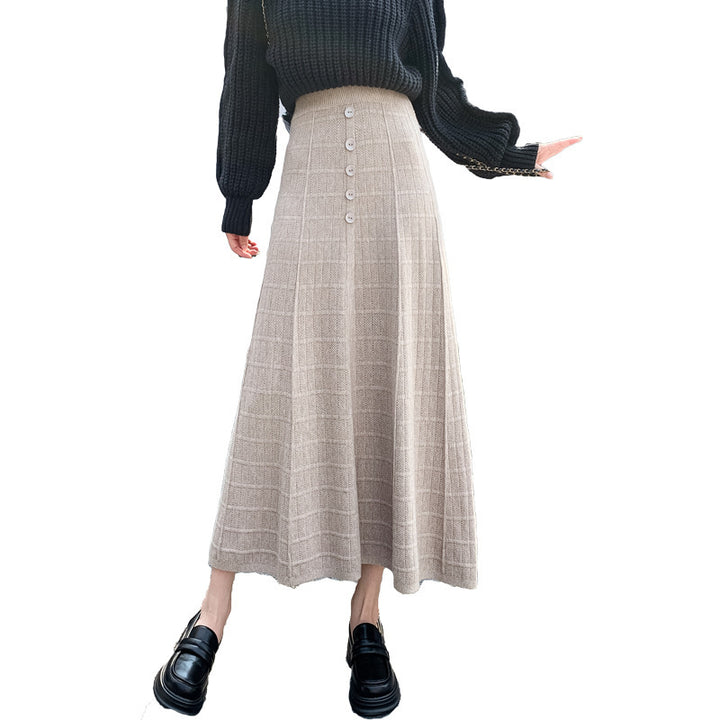 Women's Long Pleated Skirt with Button Details Mune Fashion