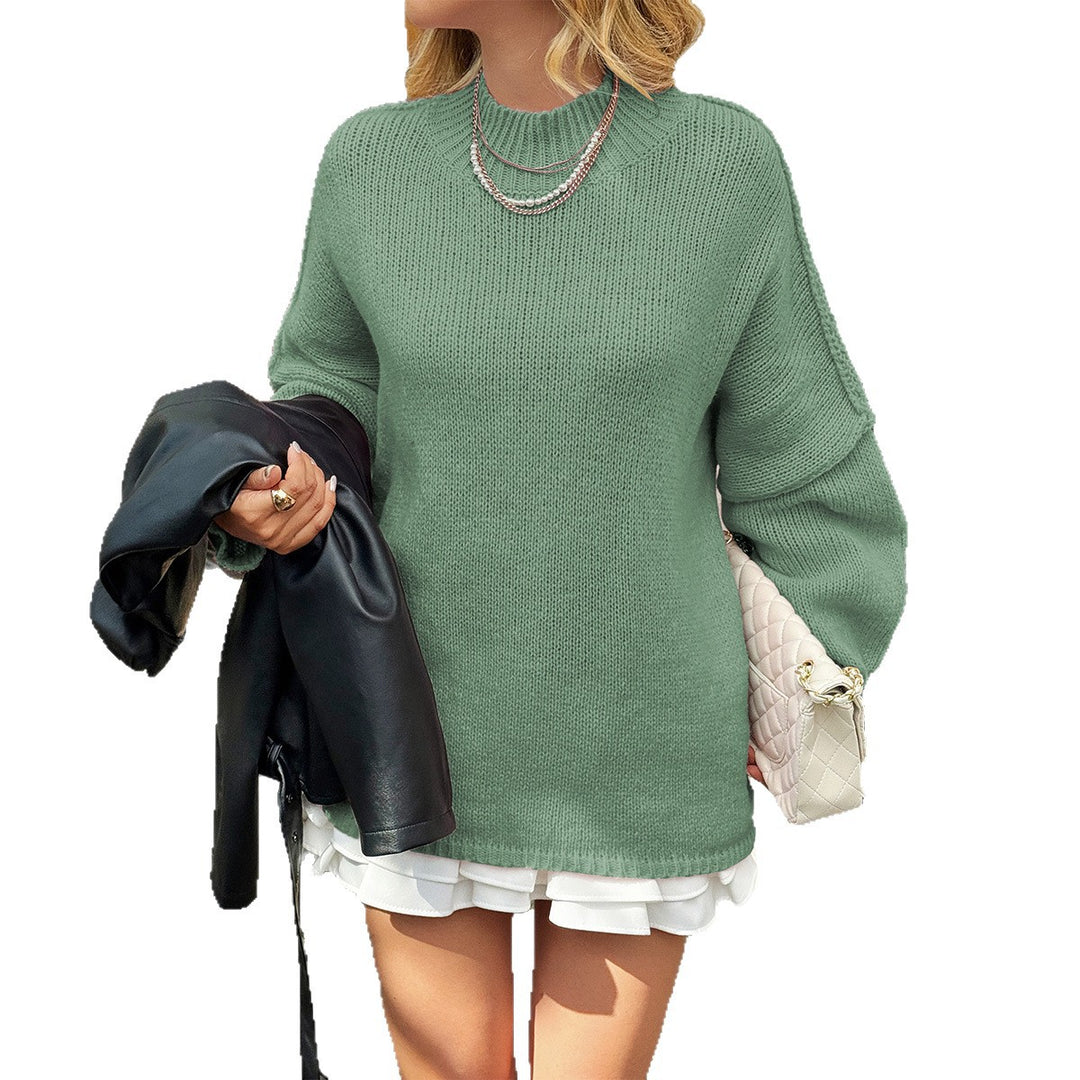 Women's oversized knit sweater with stand-up collar, dropped shoulder, and balloon sleeves Mune Fashion