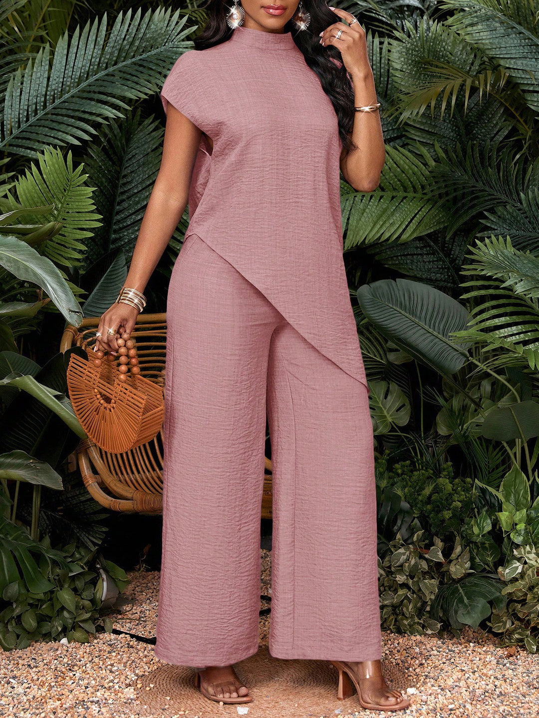 Women's Two-Piece Set with Asymmetrical Tunic and Wide Palazzo Pants Mune Fashion