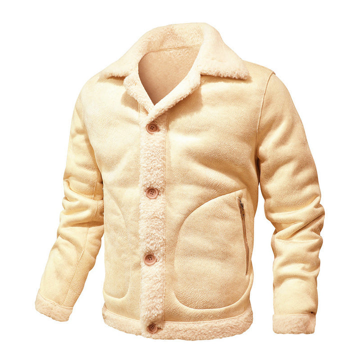 Men's sheepskin-inspired teddy fleece jacket with button placket and zippered pockets Mune Fashion