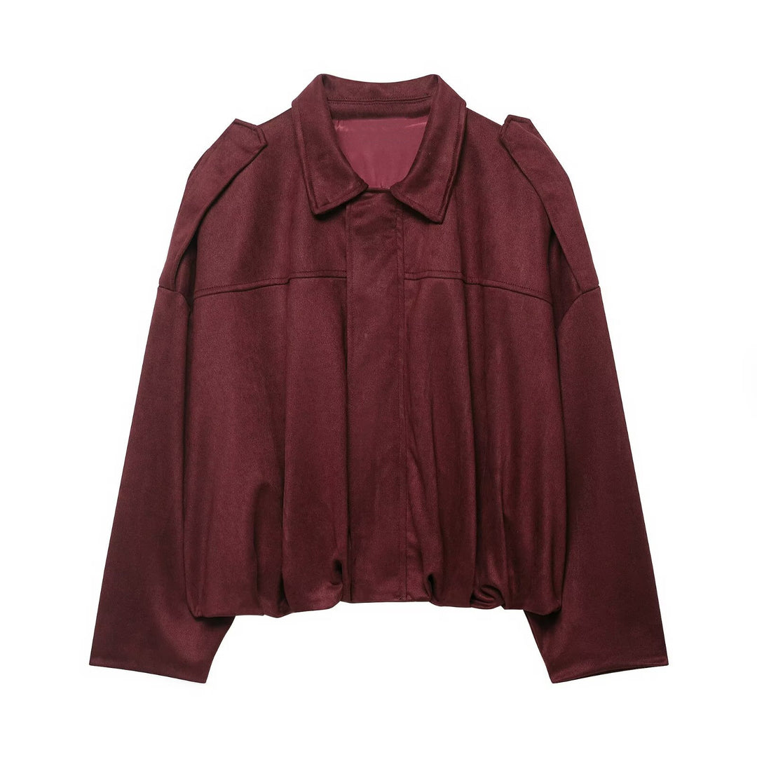 Women’s Oversized Cropped Jacket with Balloon Hem and Shoulder Cutouts Mune Fashion