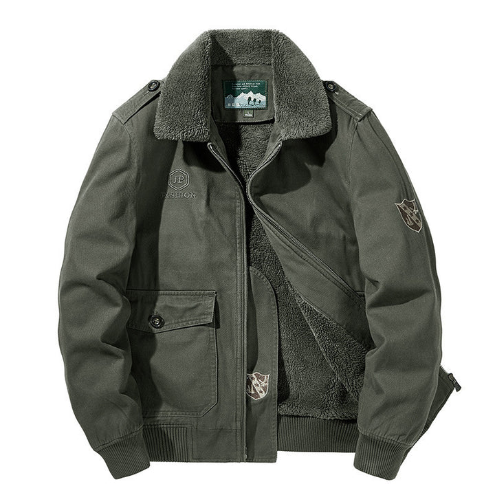 Men's Utility Pilot Jacket with Sherpa Lining Shoulder Flaps and Patch Pockets Mune Fashion