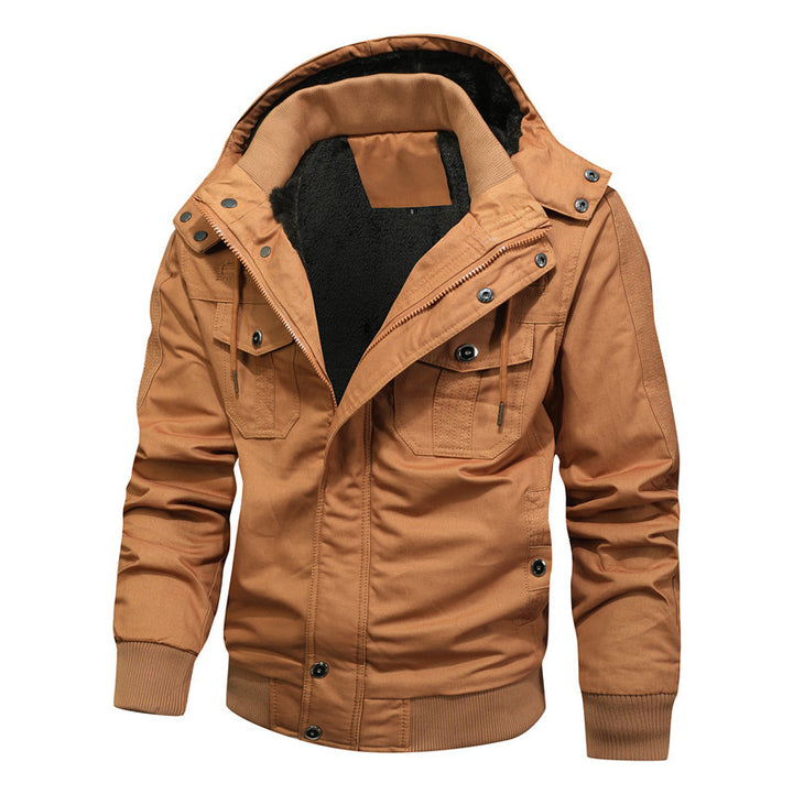 Men's Hooded Canvas Jacket with Teddy Lining and Utility Pockets Mune Fashion