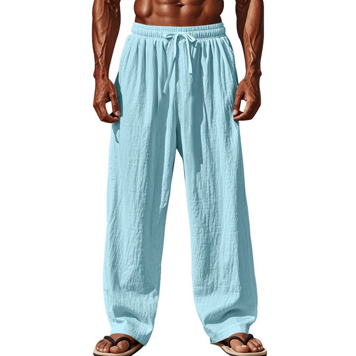 Men's lightweight linen pants with a loose fit, elastic waistband and drawstring Mune Fashion
