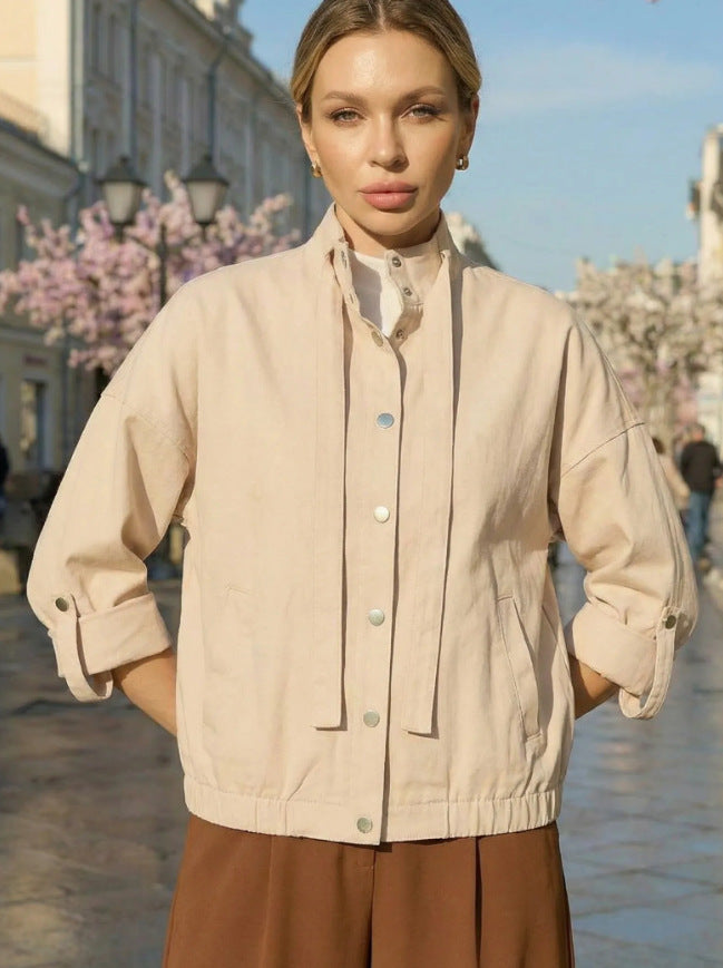 Women's Short Leisure Jacket with High Collar
