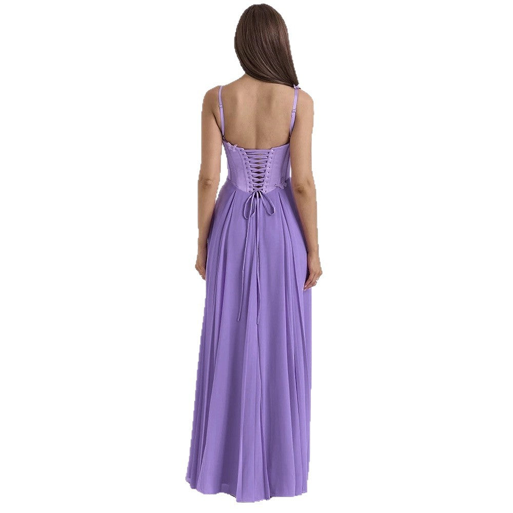 Women's bodycon corset maxi dress with butterfly straps and pleated chiffon skirt Mune Fashion