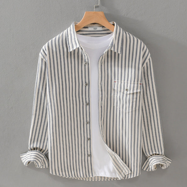 Men Striped Overshirt made of lightweight cotton blend with chest pocket and Relaxed Fit Mune Fashion