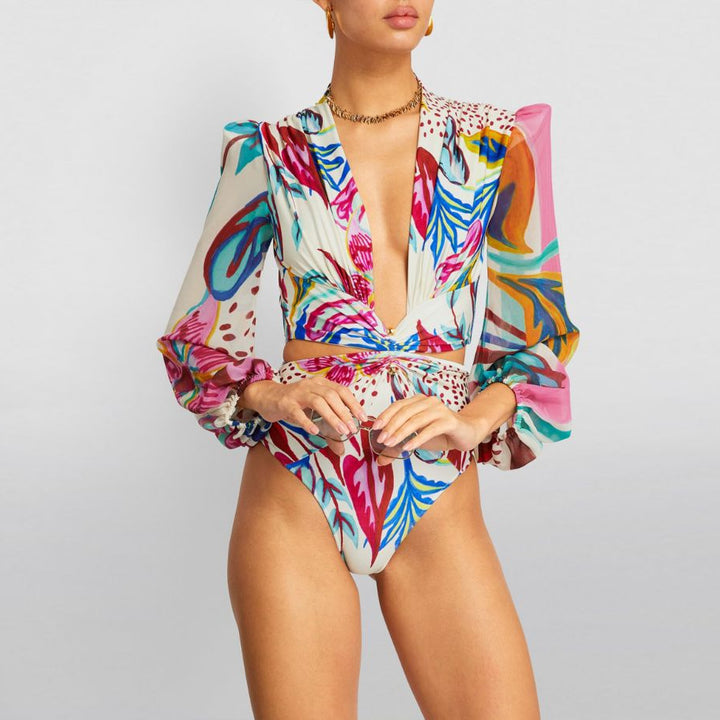 Women's bikini set with long-sleeved blouse and trendy pattern Mune Fashion