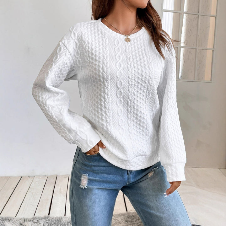 Women's Cable Knit Sweatshirt with Round Neck, Textured Surface and Loose Fit Mune Fashion