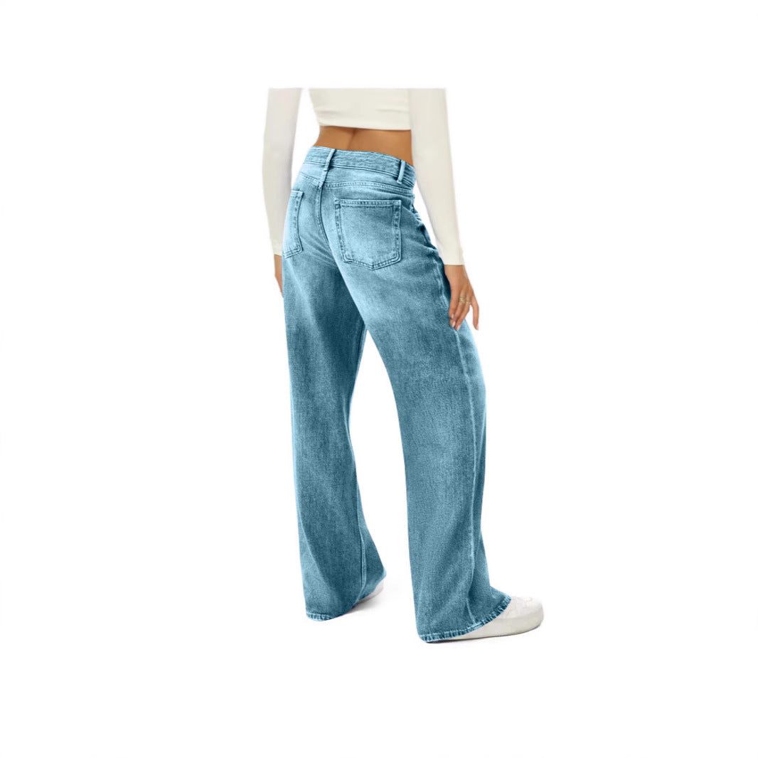 Women high-waisted flared jeans with extra wide leg, figure-flattering fit and subtle vintage wash Mune Fashion