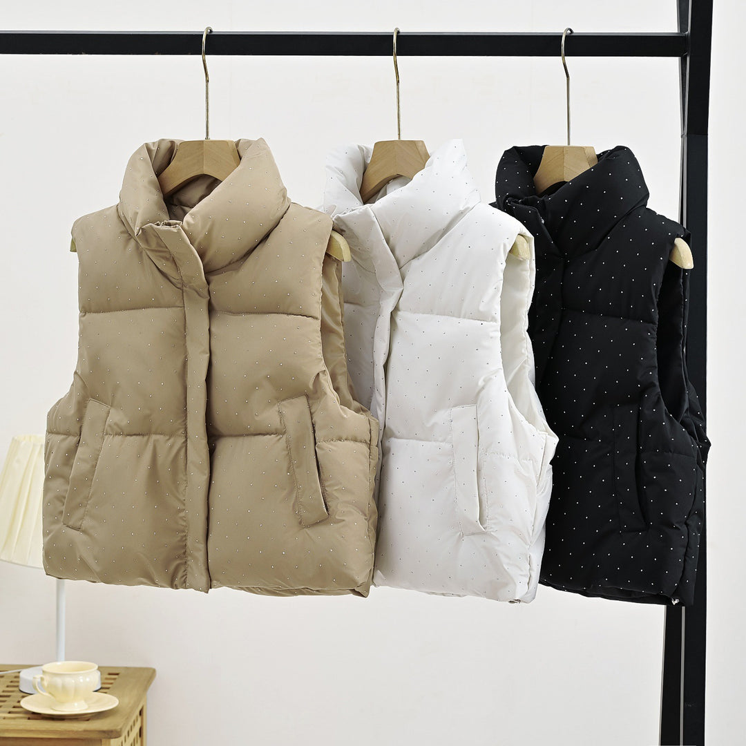 Women's Insulated Sleeveless Padded Gilet with Quilted Stand-up Collar Mune Fashion