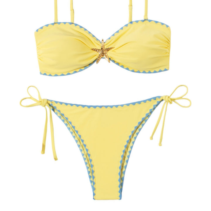 Ladies Bikini Set with fashionable gathering and timeless star application Mune Fashion