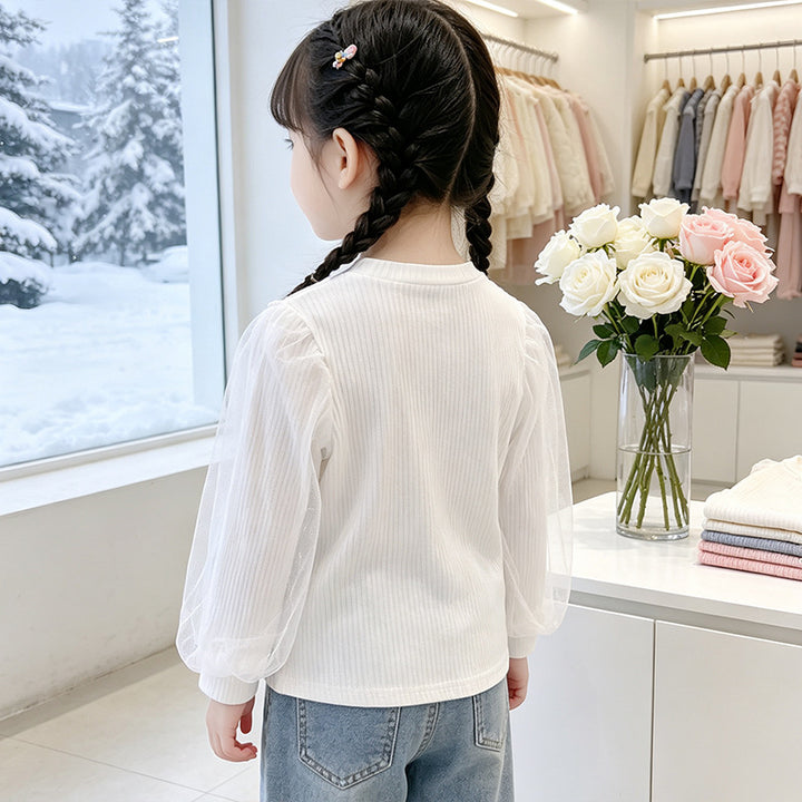 Girl elegant ruffled blouse with transparent tulle decoration Mune Fashion