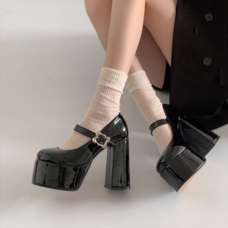 Women's Platform Mary Jane Pumps with High Platform and Sculpted Block Heel Mune Fashion