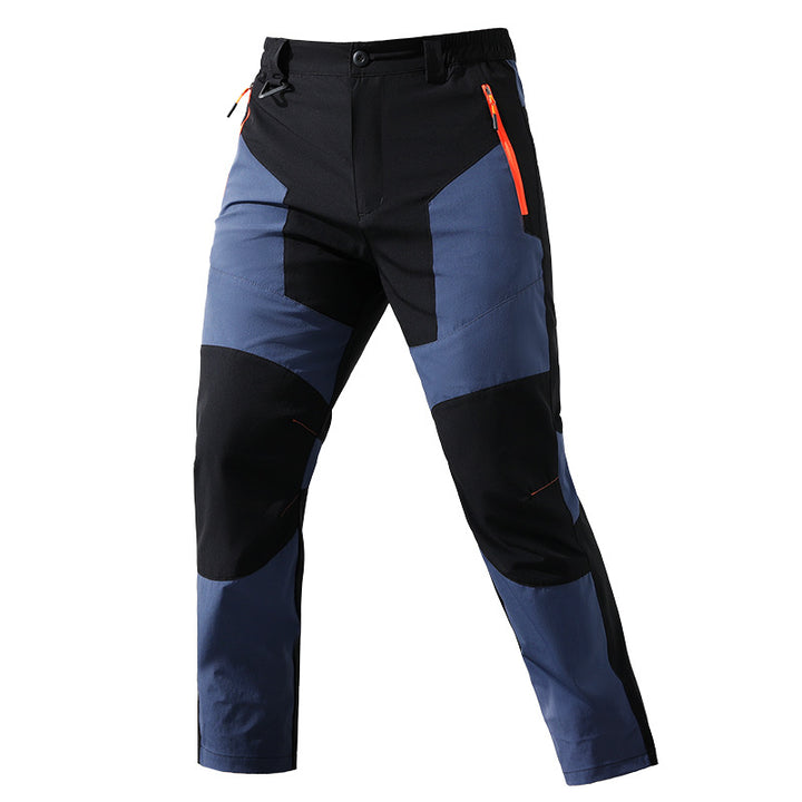 Men's multifunctional trekking pants with multi-way stretch knee reinforcement and elastic waistband.