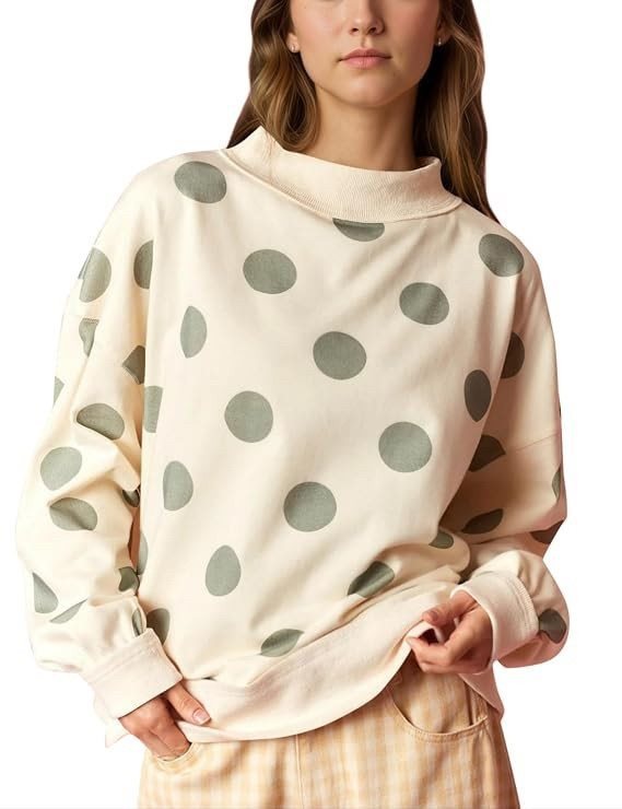 Women's loose-fitting sweatshirt with stand-up collar and large dots Mune Fashion