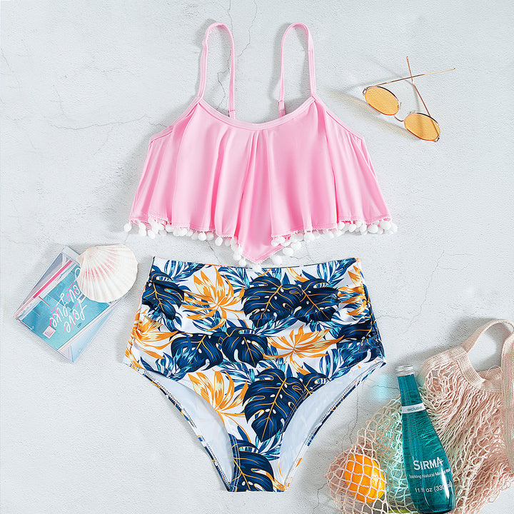 Women's Two-Piece Swimsuit with Ruffled Hem and High Waistband Mune Fashion