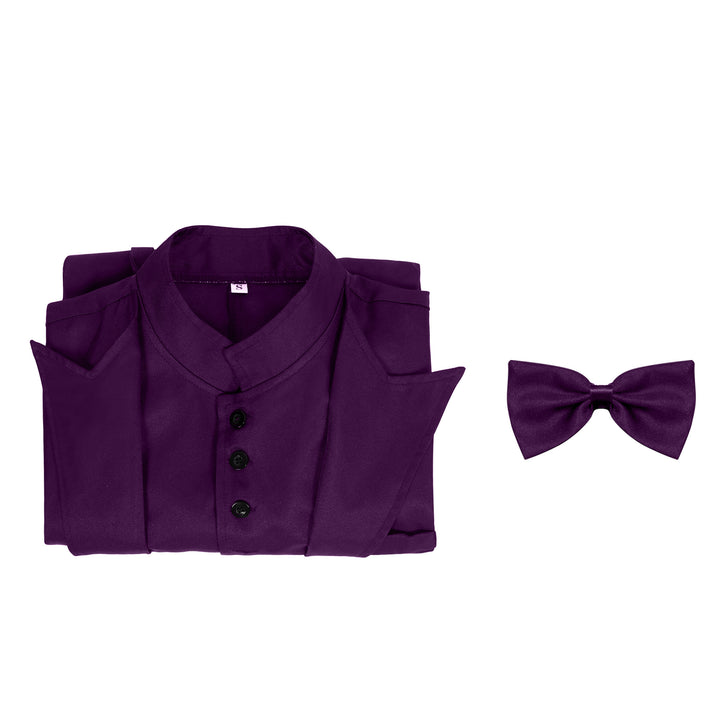 Men's dress shirt with concealed button placket, stand-up collar, and matching bow tie Mune Fashion