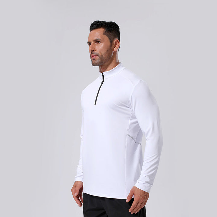 Men's Lightweight Sporty Long Sleeve Polo Shirt with Short Zipper and Stand-Up Collar Mune Fashion