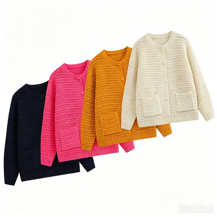Women Chunky Knit Oversized Cardigan with Button Placket and Patch Pockets Drune