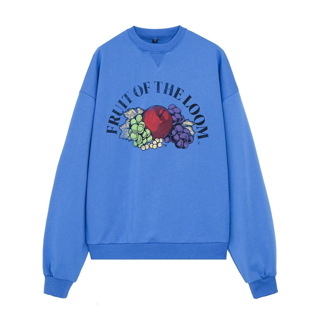 Women's Oversized Sweatshirt with Round Neck, vintage Fruit Print and softly brushed Cotton Fleece Mune Fashion