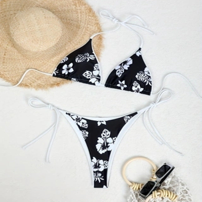 Women's Triangle Bikini Set with Adjustable Straps and Floral Design Mune Fashion