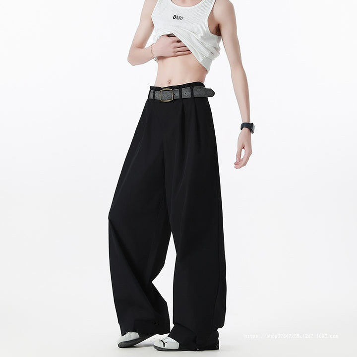 Women's high-waisted wide pleated trousers with cropped legs and adjustable button cuffs Mune Fashion