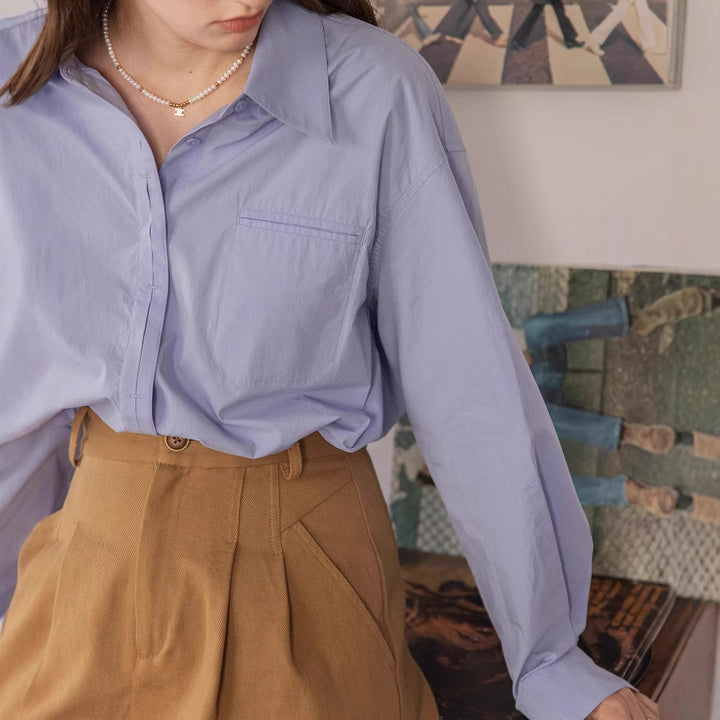 Women's Oversized Shirt Blouse with Chest Pocket Mune Fashion