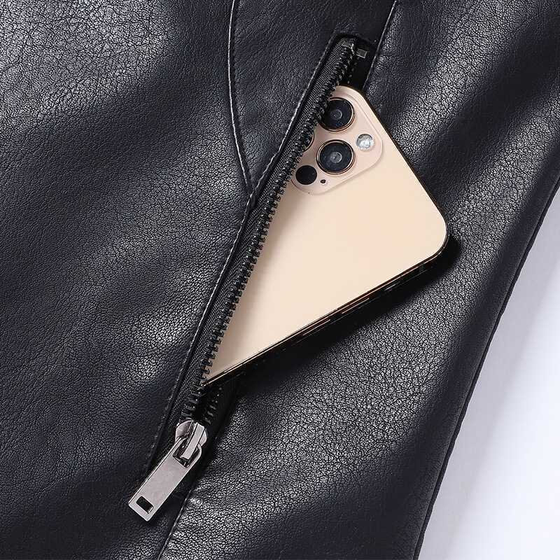 Men's Slim-Fit Faux Leather Blouson with Stand Collar, Concealed Zipper and Side Pockets Mune Fashion