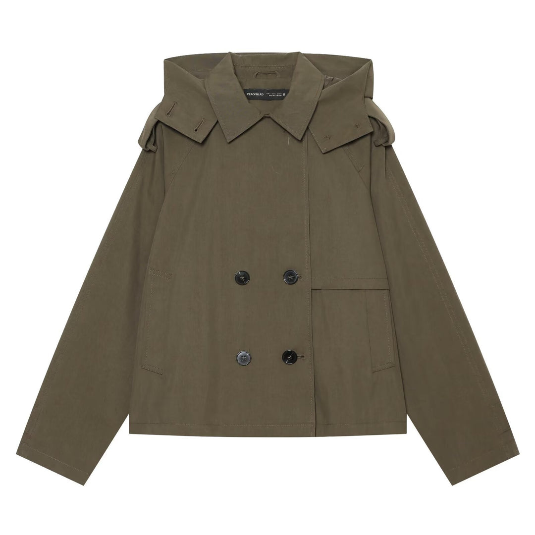 Women's Short-Cut Double-Breasted Trench Cape Coat with Detachable Collar Mune Fashion