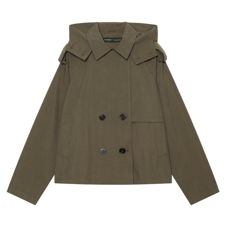 Women's Short-Cut Double-Breasted Trench Cape Coat with Detachable Collar Mune Fashion