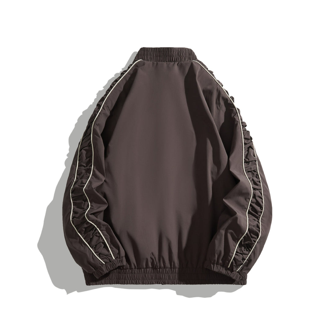 Women's Lightweight Bomber Jacket with Gathered Sleeves and Contrast Piping Mune Fashion