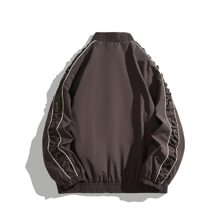Women's Lightweight Bomber Jacket with Gathered Sleeves and Contrast Piping Mune Fashion