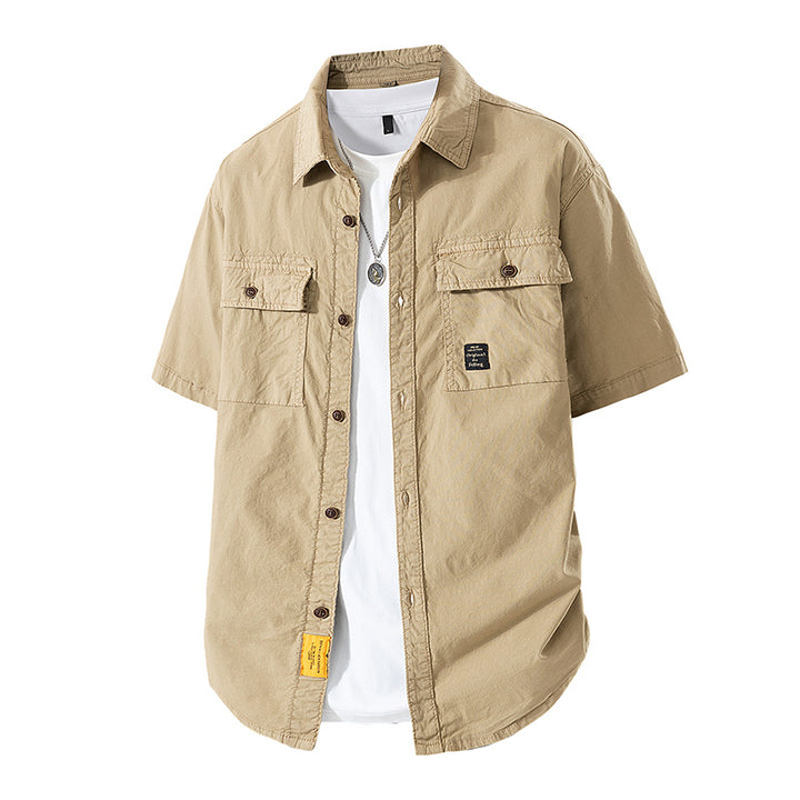 Herren Kurzarm-Fieldshirt im Overshirt-Look mit doppelten Brustklappen, verstärkten Nähten und gerundetem Saum Mune Fashion