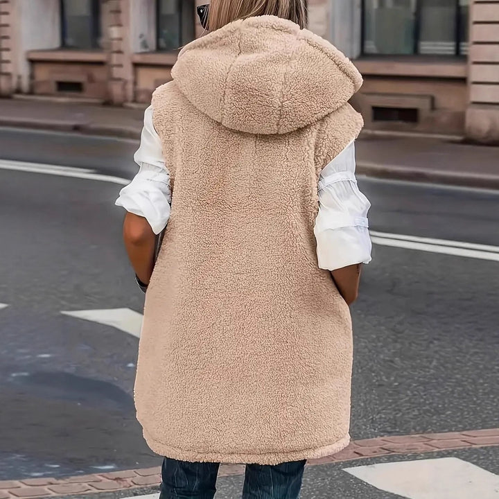 Women's Padded Hooded Vest with Teddy Lining and Side Pockets Mune Fashion