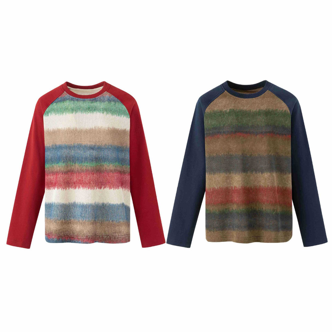 Men's round neck pullover with raglan sleeves and mottled knit front Mune Fashion