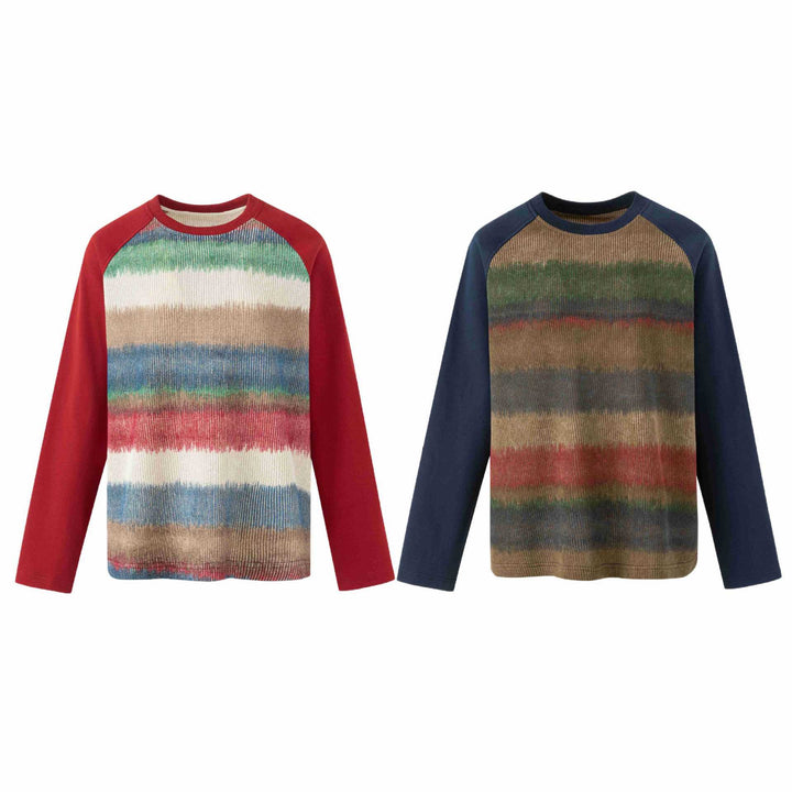 Men's round neck pullover with raglan sleeves and mottled knit front Mune Fashion