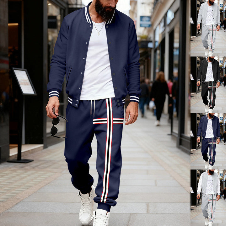 Men's sporty two-piece set bomber jacket and joggers with side contrast stripe Mune Fashion