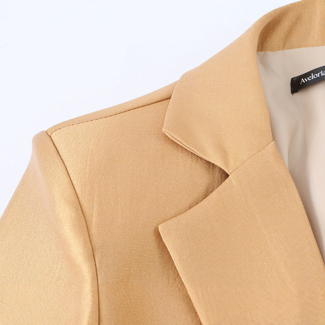 Women's Tailored Satin Blazer with Drawstring and Lapel Collar Mune Fashion