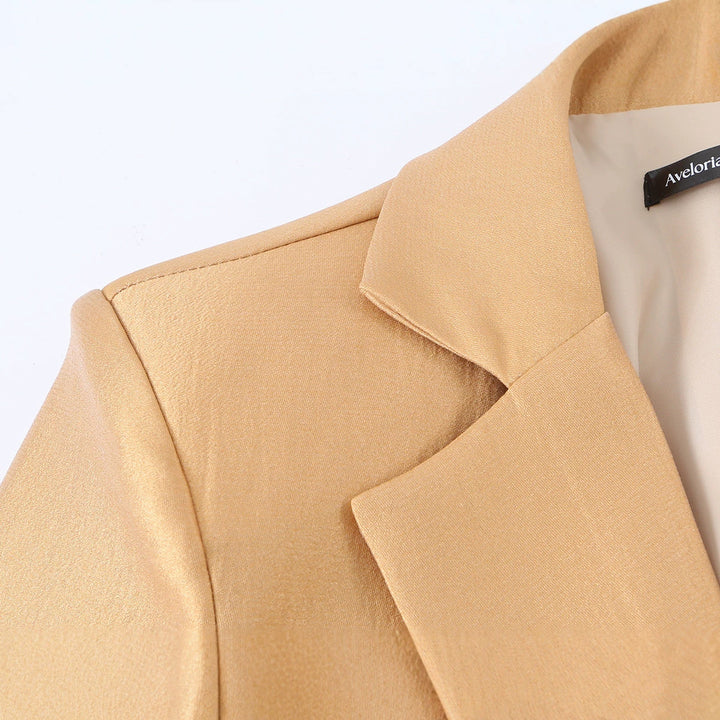 Women's Tailored Satin Blazer with Drawstring and Lapel Collar Mune Fashion