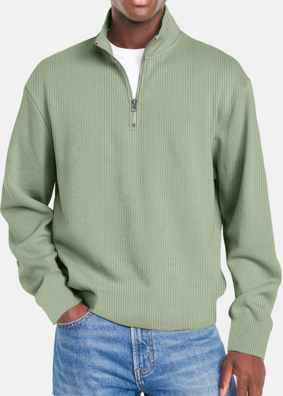 Men's ribbed troyer pullover with half zip and stand-up collar Mune Fashion