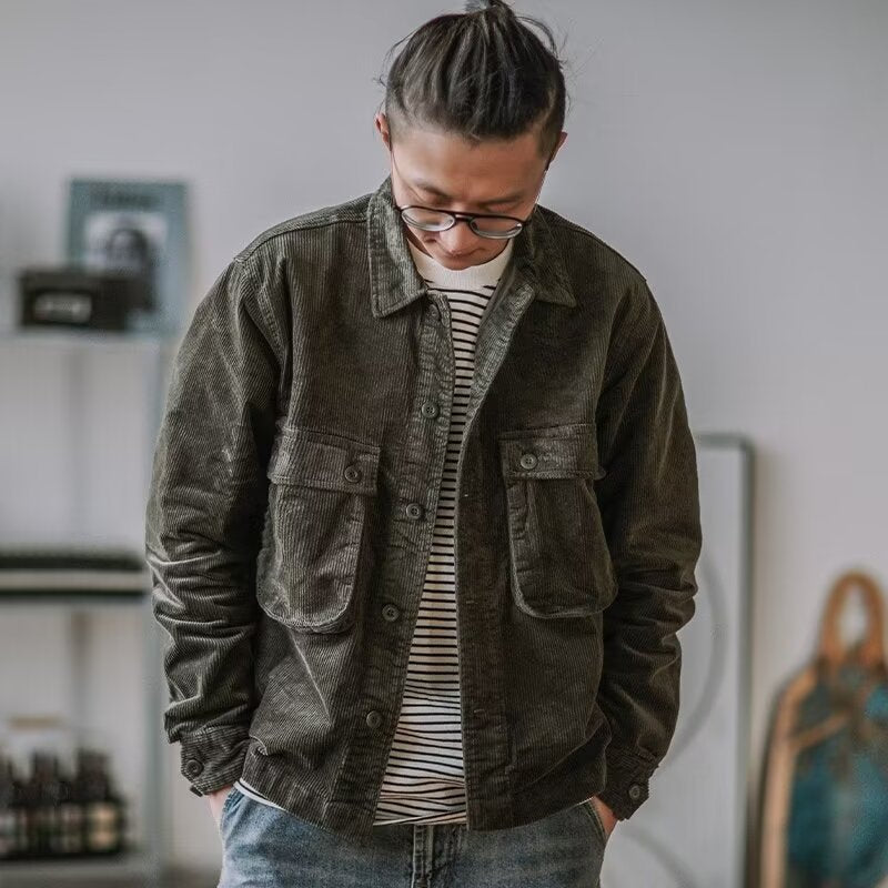 Men's Robust Cord Overshirt in Worker Look with Applied Flap Pockets Mune Fashion