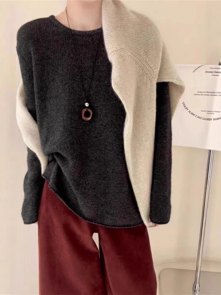 Women Light Oversize Fine Knit Sweater with Round Neck, Subtle Sheer Effect and Rounded Hem Mune Fashion