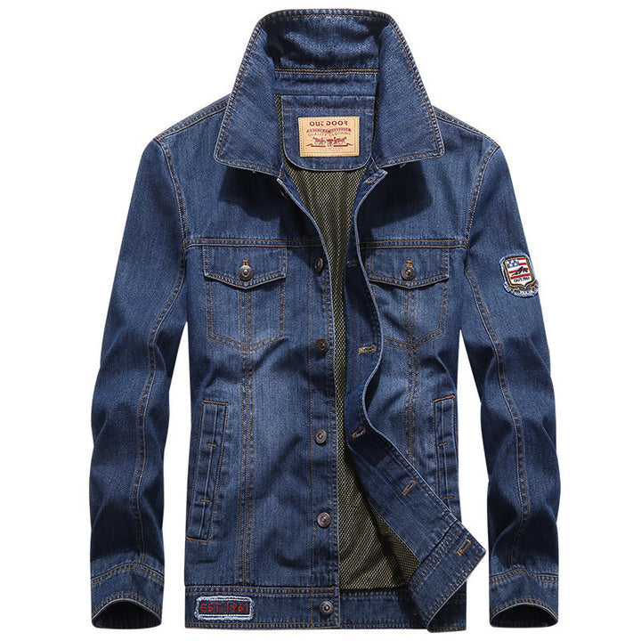 Men's denim jacket in vintage look with patch, chest pockets, and breathable mesh lining Mune Fashion