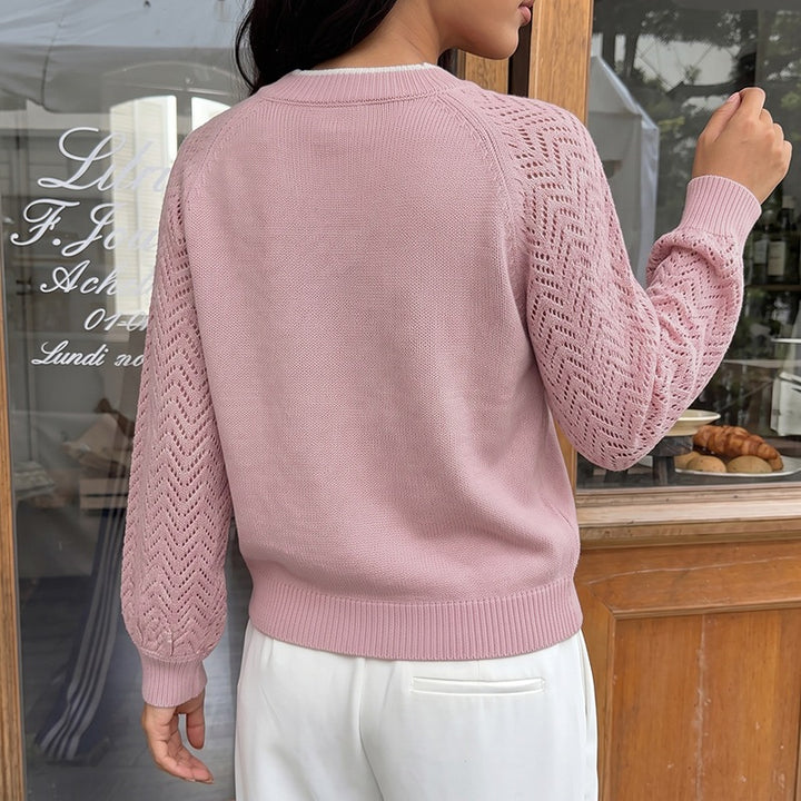 Ladies V-neck knit sweater with jacquard pattern Mune Fashion