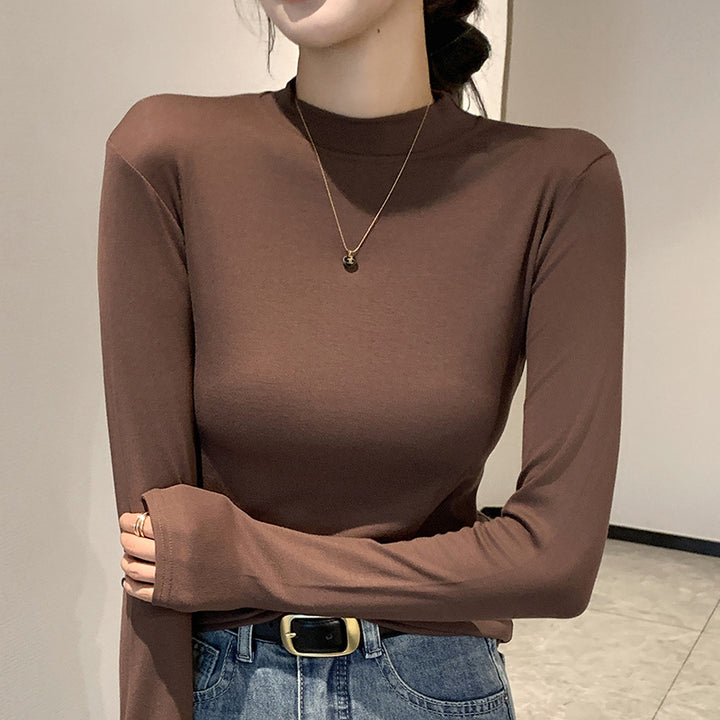 Women's Elegant Long Sleeve Shirt with High Neck Collar Mune Fashion