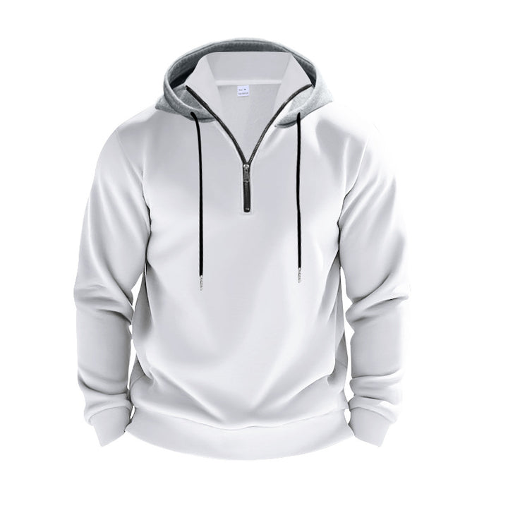 Men's sporty hoodie sweatshirt with short front zipper, contrast-lined hood and elastic ribbed cuffs Mune Fashion