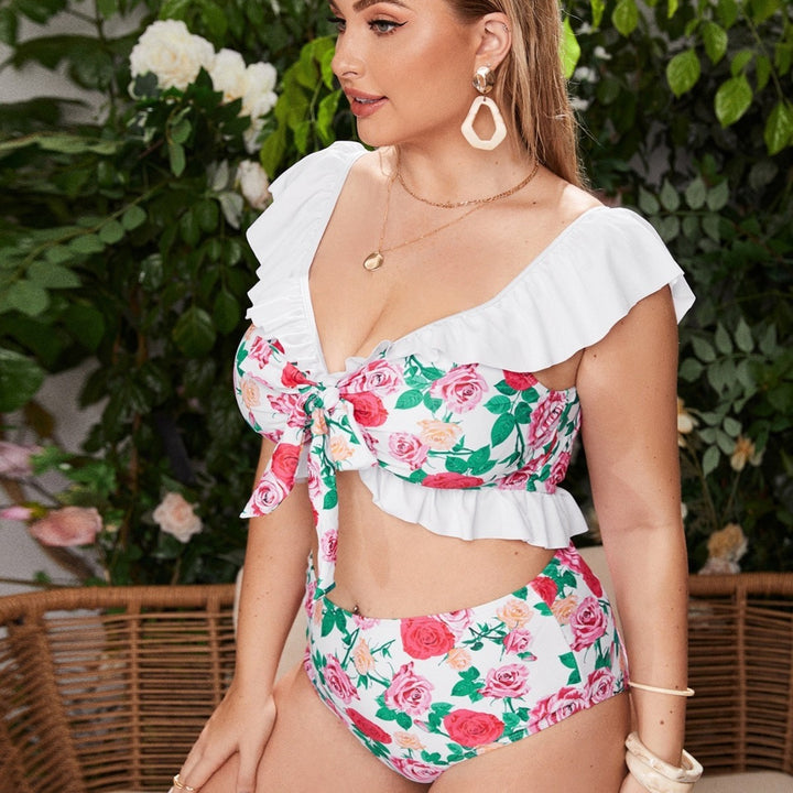 Women Bikini Set with floral wrap top and high waisted pants Mune Fashion
