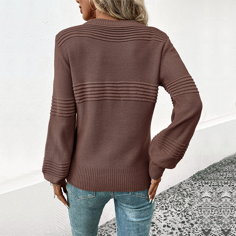 Women's fine knit sweater with textured stripes, round neckline and ribbed cuffs Mune Fashion