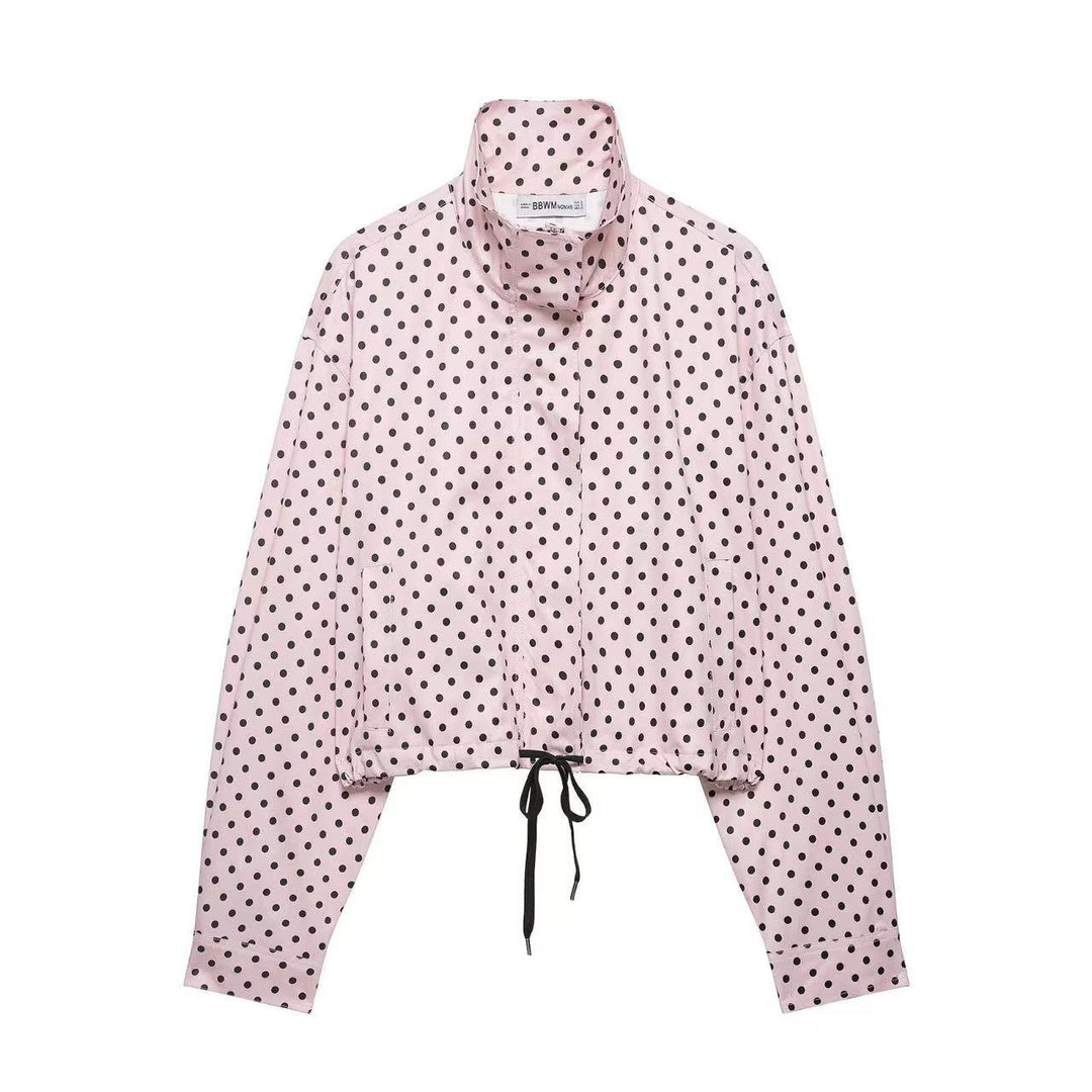 Ladies short-cut rain jacket with polka dot pattern and adjustable drawstring Mune Fashion